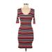 Bar III Casual Dress - Bodycon Scoop Neck 3/4 sleeves: Burgundy Print Dresses - Women's Size Medium