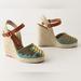 Anthropologie Shoes | Anthropologie Paloma Barcelo Teal Shoelace Wedge Espadrilles Size 9 | Color: Blue/Yellow | Size: 9