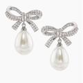 Anthropologie Jewelry | Anthro Shashi Pave Pearl Bow Earrings | Color: Silver | Size: Os