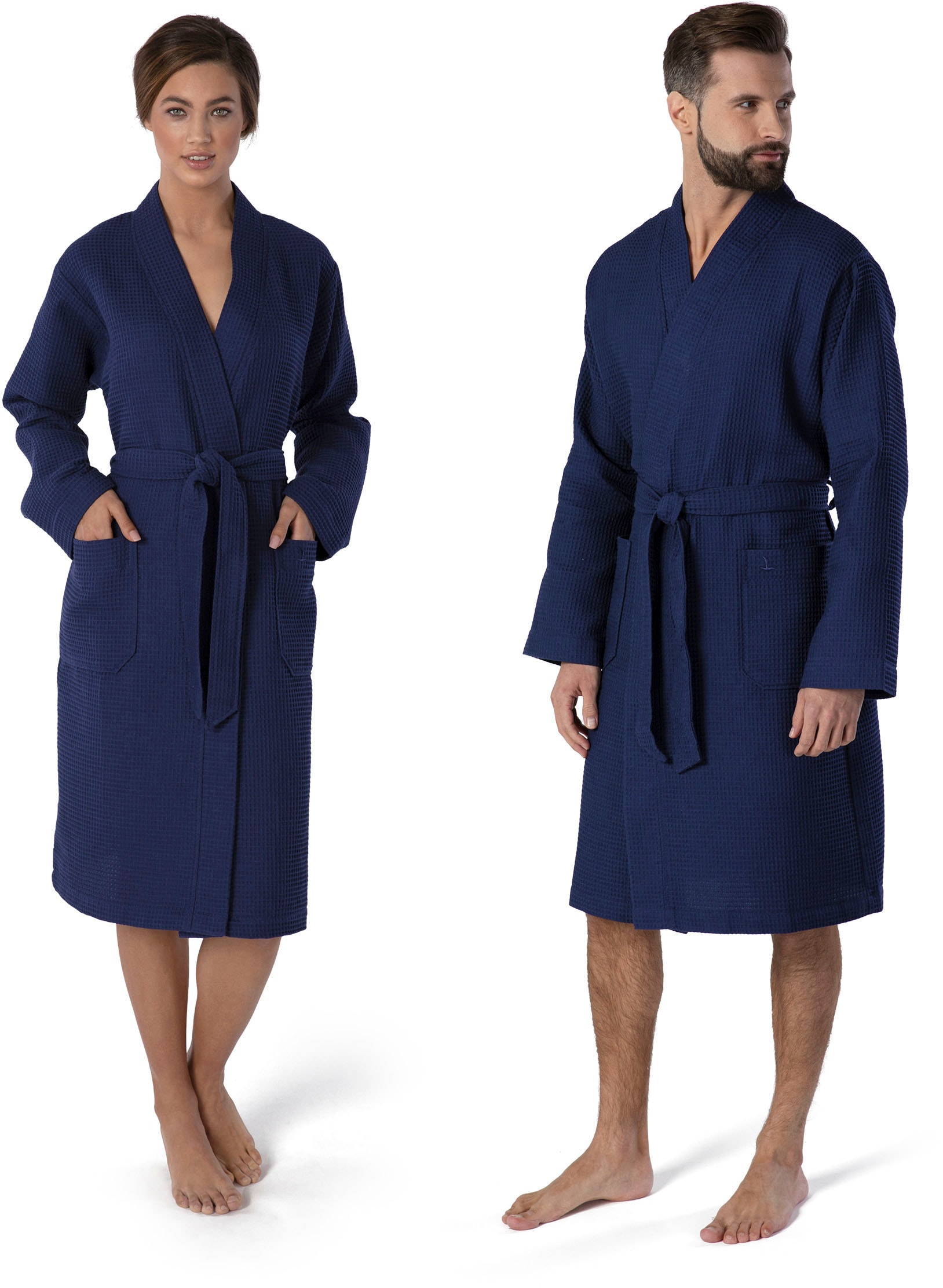 Kimono MÖVE "Homewear, ideal für Sauna & Spa, Hotelbademantel, Morgenmantel" Gr. XXXL, blau (dunkelblau), 3XL, Piqué, Hausmäntel, Piquée-Oberfläche Image