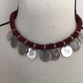Free People Jewelry | Free People Dark Red Beaded Choker With Coin Dangles. | Color: Red/Silver | Size: Os
