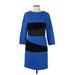 Carlisle Casual Dress - Sheath Crew Neck 3/4 sleeves: Blue Color Block Dresses - Women's Size 4