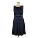 Zac Posen Cocktail Dress - A-Line Scoop Neck Sleeveless: Blue Print Dresses - Women's Size 6