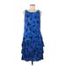 Michael Kors Collection Casual Dress - Party Scoop Neck Sleeveless: Blue Floral Dresses - Women's Size 8