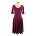 Lularoe Casual Dress - A-Line Scoop Neck 3/4 sleeves: Burgundy Solid Dresses - Women's Size Large