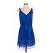 Rebecca Taylor Casual Dress - Party Plunge Sleeveless: Blue Print Dresses - Women's Size 4