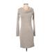 Express Casual Dress - Sheath Cowl Neck Long sleeves: Gray Print Dresses - Women's Size Small