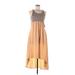 Funktional Casual Dress - High/Low Scoop Neck Sleeveless: Tan Print Dresses - Women's Size Medium