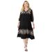 Plus Size Women's Tiered Embroidered Shirtdress by Roaman's in Black Geo Bouquet (Size 26/28)