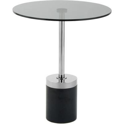 Beistelltisch KAYOOM "Lana 125, robuste Glasplatte, Sockel in Mamor Optik", grau (graphit, schwarz, silber, grau), B:46cm H:53cm T:46cm, 100% Edelstahl, 100% Glas, 100% Marmor, Tische, robust, pflegeleicht, hochwertig, Outdoor und Indoor geeignet Image