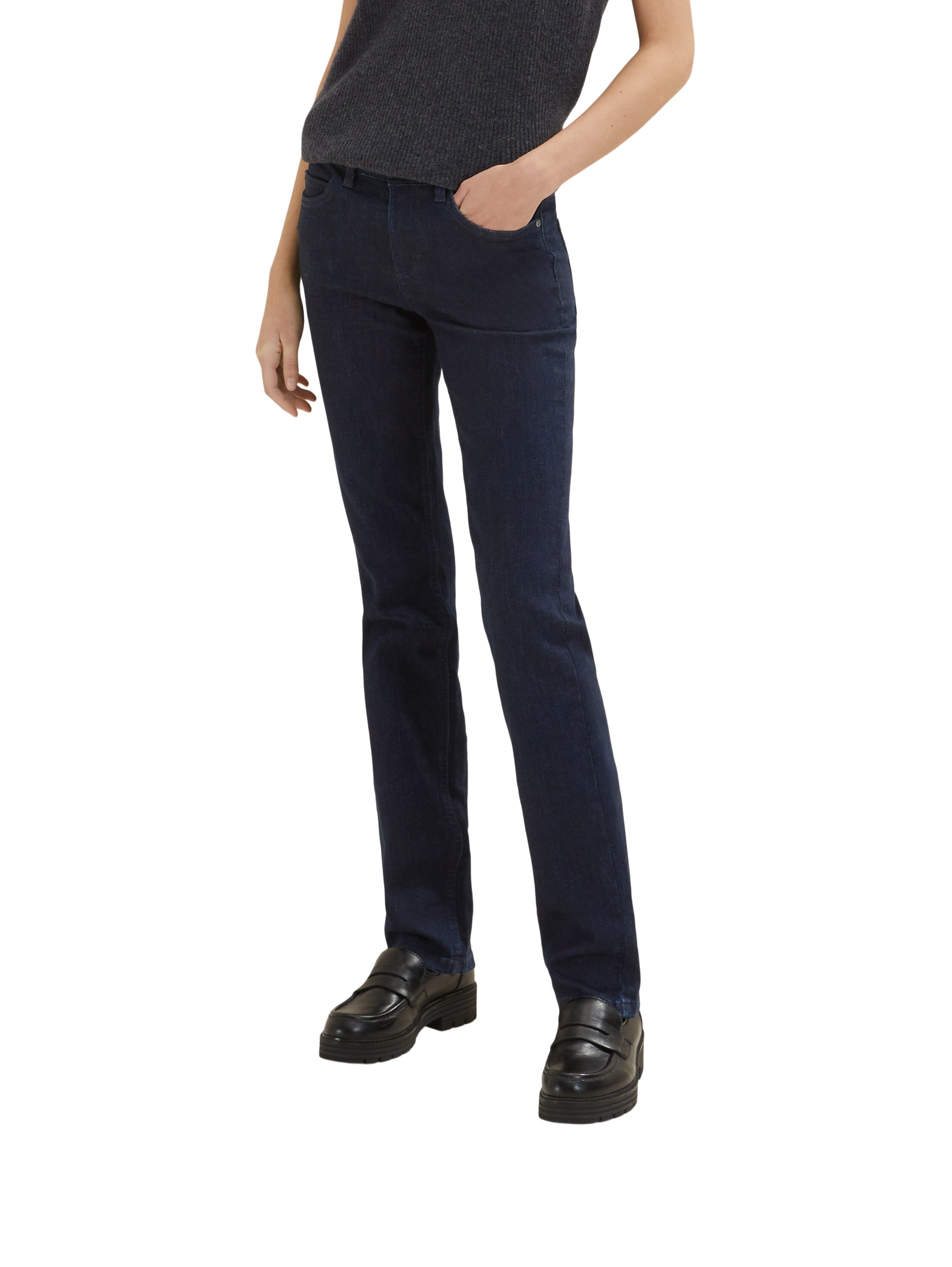 Straight-Jeans TOM TAILOR "Alexa Straight", Damen, Gr. 31, Länge 32, blau (clean rinsed blau denim), Denim/Jeans, Obermaterial: 98% Baumwolle, 2% Elasthan. Futter: 65% Baumwolle, 35% Polyester, gerade lang, Jeans Straight-Jeans, in 5-Pocket-Form,...