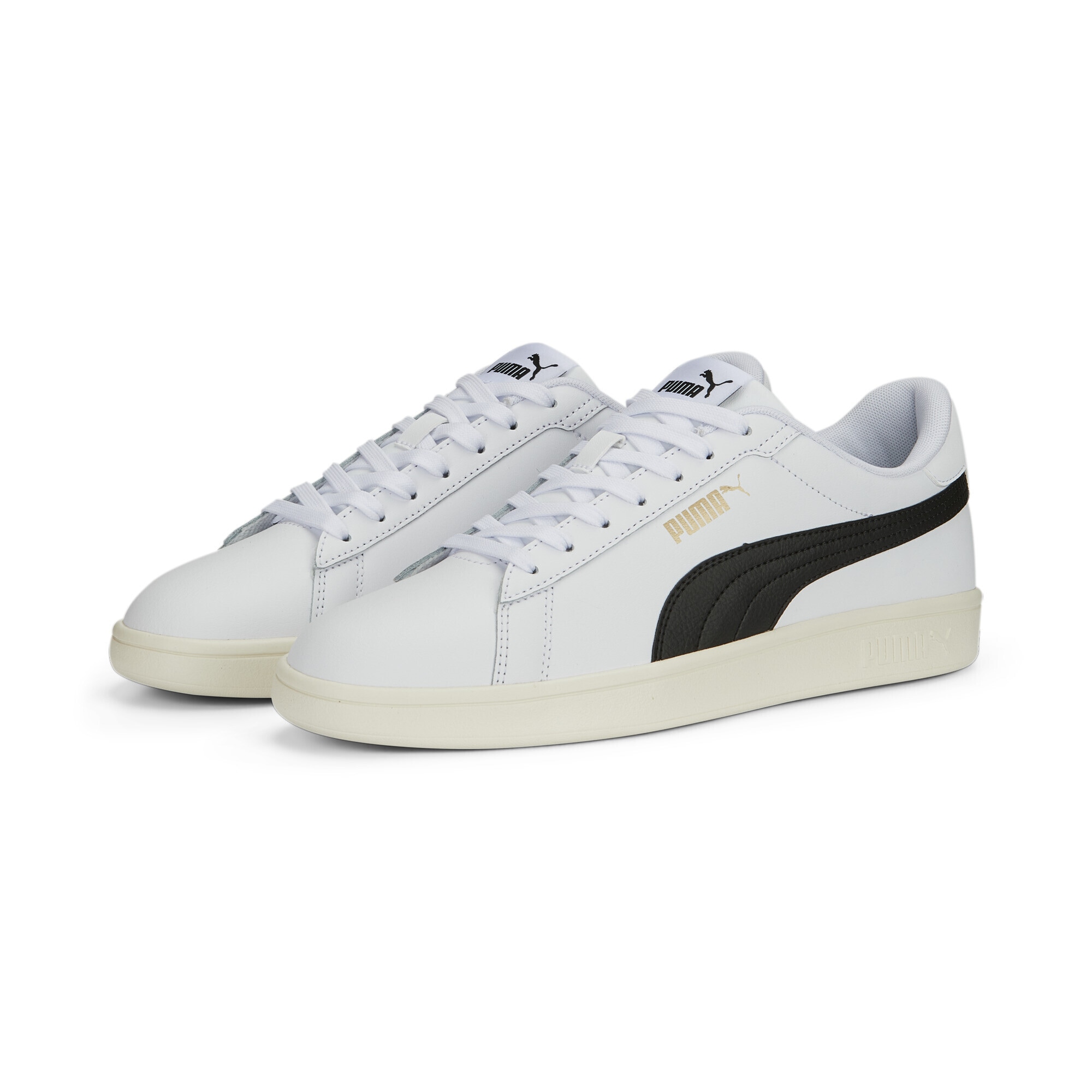 Sneaker PUMA "Smash 3.0 Sneakers Erwachsene", Damen, Gr. 48, weiß (weiß schwarz gold frosted ivory beige), Obermaterial: Synthetik, Textil, Kuhleder, Leder; Futter: Textil; Innensohle: Textil; Laufsohle: Gummi, Schuhe Sneaker