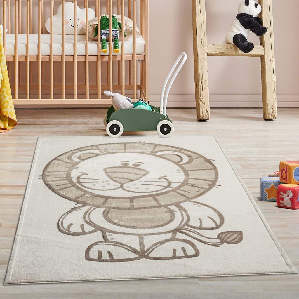 Kinderteppich CARPET CITY "MARA717", beige (creme), B:120cm H:11mm L:160cm, Obermaterial: 70% Polypropylen, 30% Polyester, Teppiche, Kinderteppich, Kinderzimmer, Kurzflor,robust,Tiere, Spielzimmer