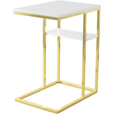 Beistelltisch KAYOOM "Lucilla 225, Beistelltisch in eleganter Optik, in rechteckiger Form", gold (weiß, gold, gold, weiß), B:48cm H:62cm T:35cm, Edelstahl, MDF (hochglänzend), Tische, Modernes C-Form, dezentes Design, mit zusätzlicher Ablage Image