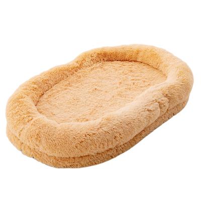 Costway Washable Fluffy Human Dog Bed with Soft Blanket and Plump Pillow-Brown