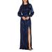 Calista Metallic Jacquard Stripe Long Sleeve Gown