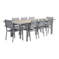 Table de jardin gris clair 200/300cm 8 fauteuils