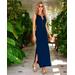 Boston Proper - Navy Blue - Ruched Knit Henley Maxi Dress - Medium