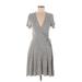 Alya Casual Dress - A-Line Plunge Short sleeves: Gray Print Dresses - Women's Size Medium