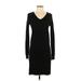 Banana Republic Casual Dress - Sweater Dress V-Neck Long sleeves: Black Print Dresses - Women's Size X-Small