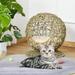 Glavbiku Rattan Elevated Cat Bed Kitty Condo with Soft Cushion Wicker and Round Base Brown