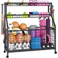 Ball Storage Rack Large Sports Equipment Organizer Cart For Garage Home Gym Multifunctional Sports Gear Storage For Indoor Or Outdoor Ball Rack For Basketball Baseball Football Toys