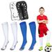 Linkidea Kids Soccer Socks with Shin Guards 2 Pairs Breathable Knee High Socks with Lightweight Shin Pads Long Sleeve Cushion Socks for Child 4-6 Years Over Calf Soccer Socks (White&Blue S)