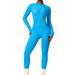 Women Yoga Jumpsuit Sports Romper Long Sleeve Unitard Stretchy Playsuit Ribbed Knit Zip Up Workout Outfit Slim Fit One Piece Bodysuit Fitness Sportswear Daily Wear