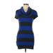 Express Casual Dress - Sweater Dress Cowl Neck Short sleeves: Blue Color Block Dresses - Women's Size Large