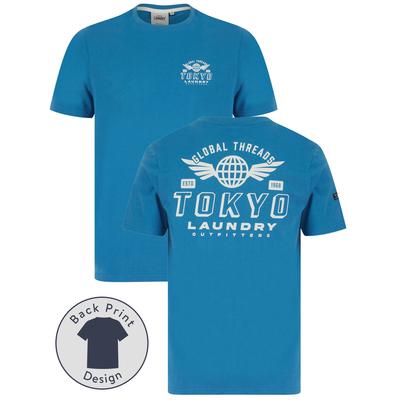 T-Shirts Logger Motif Cotton Jersey T-Shirt in Sea Of Belize / L - Tokyo Laundry