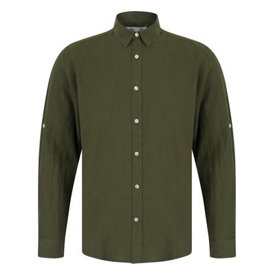 Shirts Helios Classic Collar Long Sleeve Cotton Linen Shirt in Ivy Green / M - Tokyo Laundry