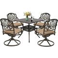 Haverchair 5 Piece Cast Aluminum Patio Dining Set Outdoor Furniture Set Patio Garden Set with 4 Swivel Rocker Ding Chairs 4 Khaki Cushions and 35.4 Square Patio Table 2.2 Umbrella Hole