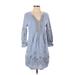 Tommy Bahama Casual Dress - Shift V Neck 3/4 sleeves: Blue Print Dresses - Women's Size X-Small