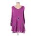 Free People Casual Dress - A-Line V Neck 3/4 sleeves: Purple Floral Dresses - Women's Size Small