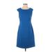 Ellen Tracy Casual Dress - A-Line Crew Neck Short Sleeve: Blue Solid Dresses - Women's Size 4