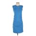 Tahari Cocktail Dress - Sheath Cowl Neck Sleeveless: Blue Print Dresses - Women's Size Small