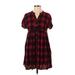 11.1. Tylho Casual Dress - Shirtdress V-Neck Short sleeves: Red Plaid Dresses - Women's Size X-Small Petite