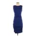 Nicole Miller Artelier Cocktail Dress - Sheath Crew Neck Sleeveless: Blue Print Dresses - Women's Size Small