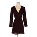 Topshop Casual Dress - Wrap Plunge Long sleeves: Burgundy Print Dresses - Women's Size 2