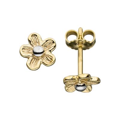 Paar Ohrstecker JOBO "Blume", gold (gelbgold 333), Ohrringe, Damen, Gelbgold 333, 333 Gold matt bicolor