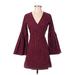 Jack by BB Dakota Casual Dress - Wrap: Burgundy Checkered/Gingham Dresses - Women's Size X-Small