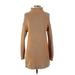 Lands' End Casual Dress - Sweater Dress Turtleneck Long sleeves: Tan Solid Dresses - Women's Size Small