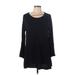 Style&Co Casual Dress - Mini Scoop Neck Long sleeves: Black Print Dresses - Women's Size Large