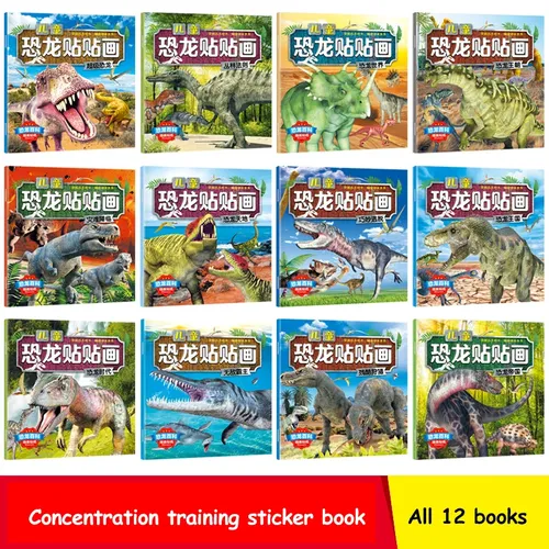 12 teile/satz Dinosaurier Aufkleber Buch Baby Intelligenz Puzzle Aufkleber Buch Kinder Spaß Aufkleber Frühen Bildung Ausbildung Aufkleber Boo