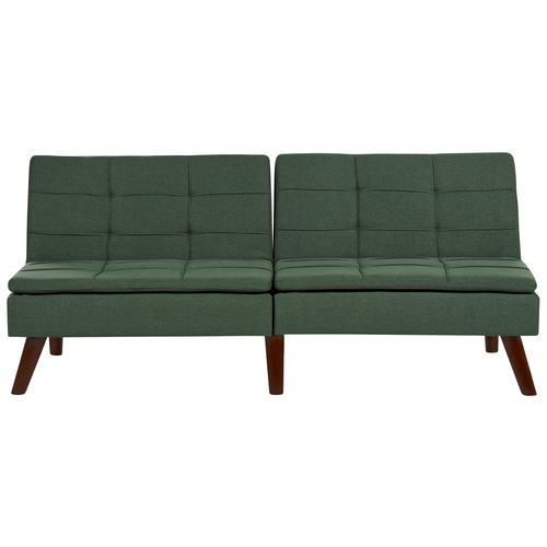 3-Sitzer Sofa Dunkelgrün Stoffbezug Gesteppt mit Schlaffunktion Verstellbarer Rückenlehne Hohe Holzbeine Retro Wohnzimmer Schlafsofa Sofabett