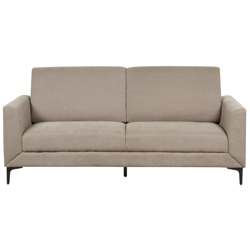 3-Sitzer Sofa Taupe Stoffbezug mit Schwarzen Hohen Metallbeinen Hohe Rückenlehne Armlehnen Dicke Sitzkissen Retro Wohnzimmer Polstersofa Couch