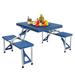 Clearance! Porch or Camping Picnic Table Folding with Carry Handle Portable Outdoor Table with Bench Patio Table with Umbrella Hole 4 sets Collapsible Metal Seating