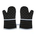 1 Pair Extended Oven Mitts Heat-Insulating 260â„ƒ/500Â°F Kitchen-Gloves Thick Terrycloth Lining Grids Horizontal Stripes Pattern for Kitchen Cooking Baking Grilling BBQ 12.2 Inch Black