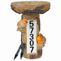 Sunnydaze Staked Country Tree Stump Bird Bath with Solar Address Plate - 15.5