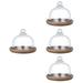 4 Pack Glass Lid Tray Food Plate with Dome Cake Base Wooden Dessert Paper Cup Clear Cloche